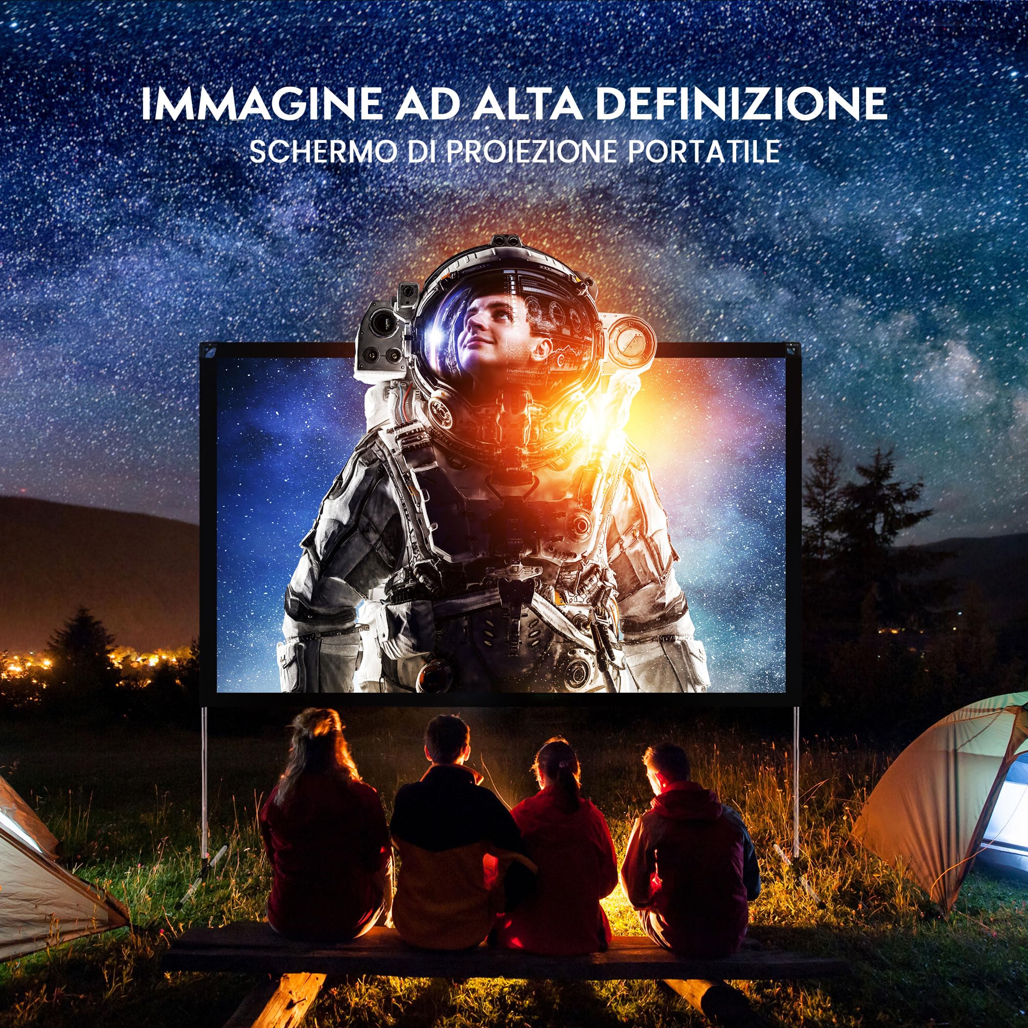 Pyle Telo Proiettore con Supporto, 305 cm 16:9 HD 4K Portatile, Leggero e Pieghevole, Schermo Proiettore da Interno/Esterno per Home Theater