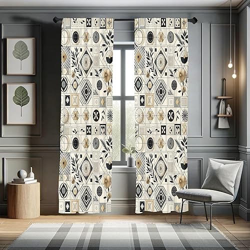 Miniatura 36 de Ambesonne Cortinas retro para ventana, diseño hipster alegre, cámaras de fotos analógicas antiguas, equipo de película estilo garabato, decoración