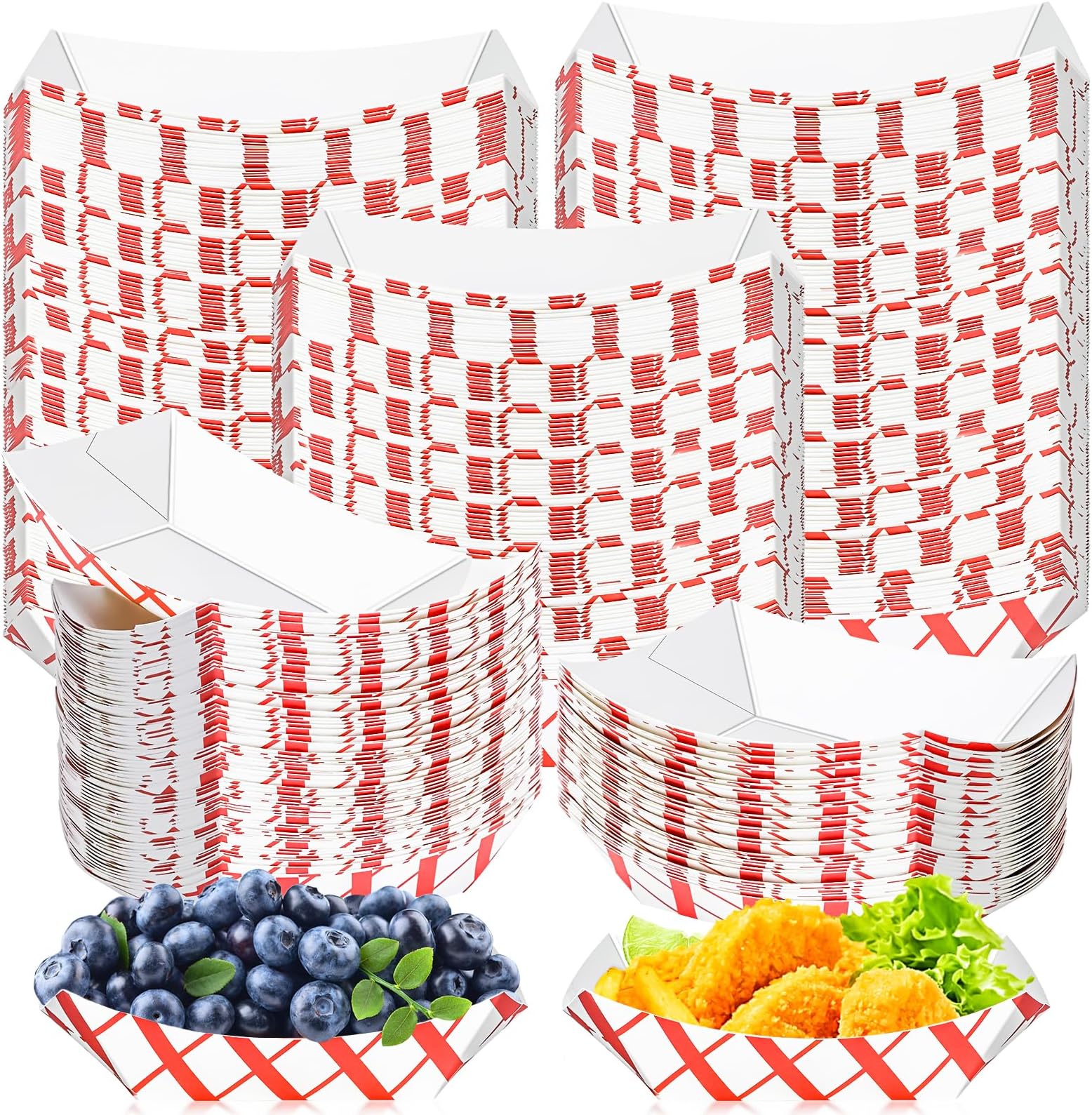 180 Pack Checkered 1/2Lb Paper Food Boat Trays Disposable Small Paper Boats Plates Containers, 0.5Lb Mini Kraft Food Serving Boat Tray Bowl for Snack Dessert Popcorn BBQ Sauce Taco Fries Nacho