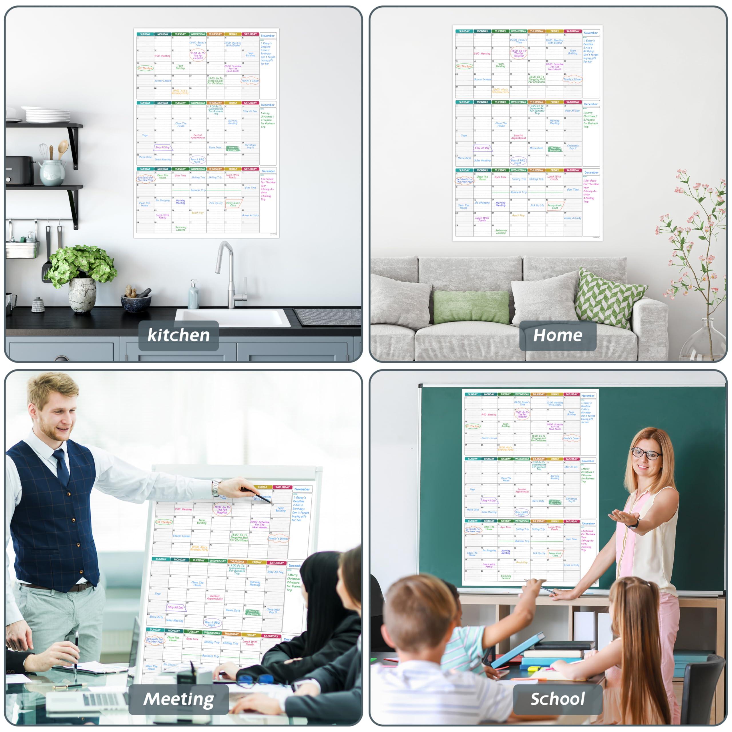 Großer Wandkalender – undatierter 3-Monats-Wandkalender, 38,1 x 29,2 cm, Premium-Papier