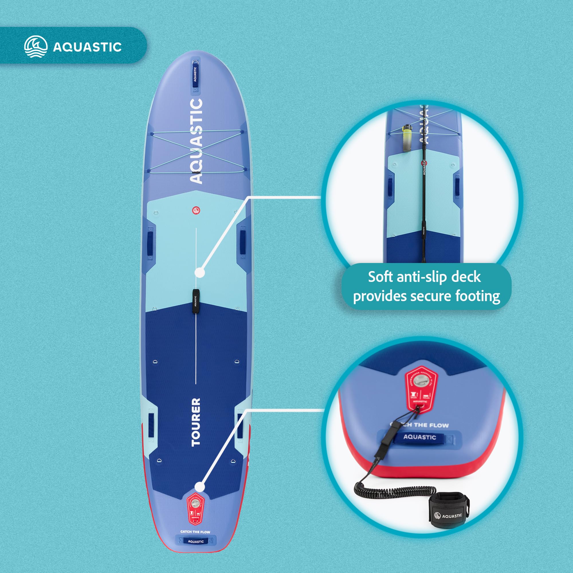 AQUASTIC Tourer nadmuchiwana deska SUP 12'0″ | Allround Touring | 365 x 86 x 15 cm | pojemność skokowa 410 l | 2 miejsca kajakowe | technologia Drop Stitch Lite | maksymalne obciążenie 200 kg