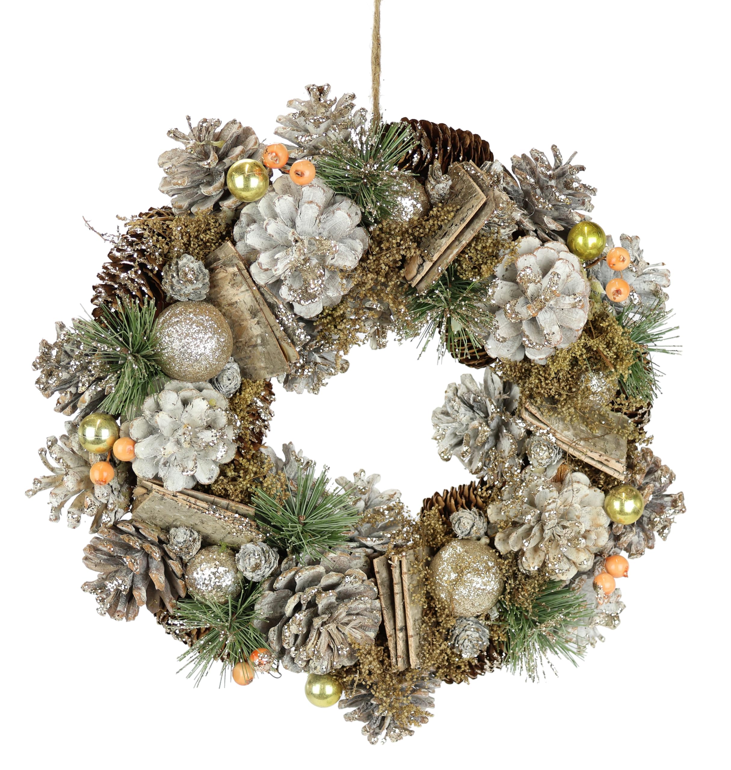 Couronne Naturelle de Pommes de pin avec Boules de Sapin, Pommes de pin et Baies, 32 cm, Couronne de Noël, décoration de Noël, Couronne de l'Avent, décoration Murale, Couronne de Porte, Couronne de