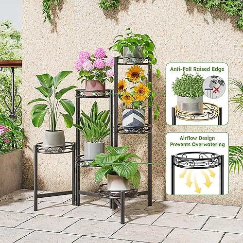 Miniatura 4 de Soporte para Plantas de Interior y Exterior, Estante de Metal de 6 Niveles para Múltiples Plantas, Soportes de Flores Altos Plegables de Esquina