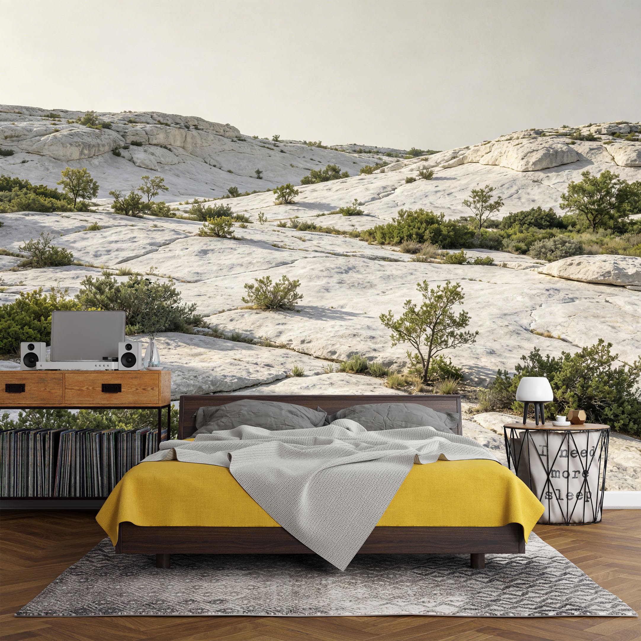 Custom Size Wall Mural， Desert Landscape Rock Hill Bushes Natural Scenery，SelfAdhesive Art Prints wall Fabric (No PVC) Removable Wallpaper Living Room Decor