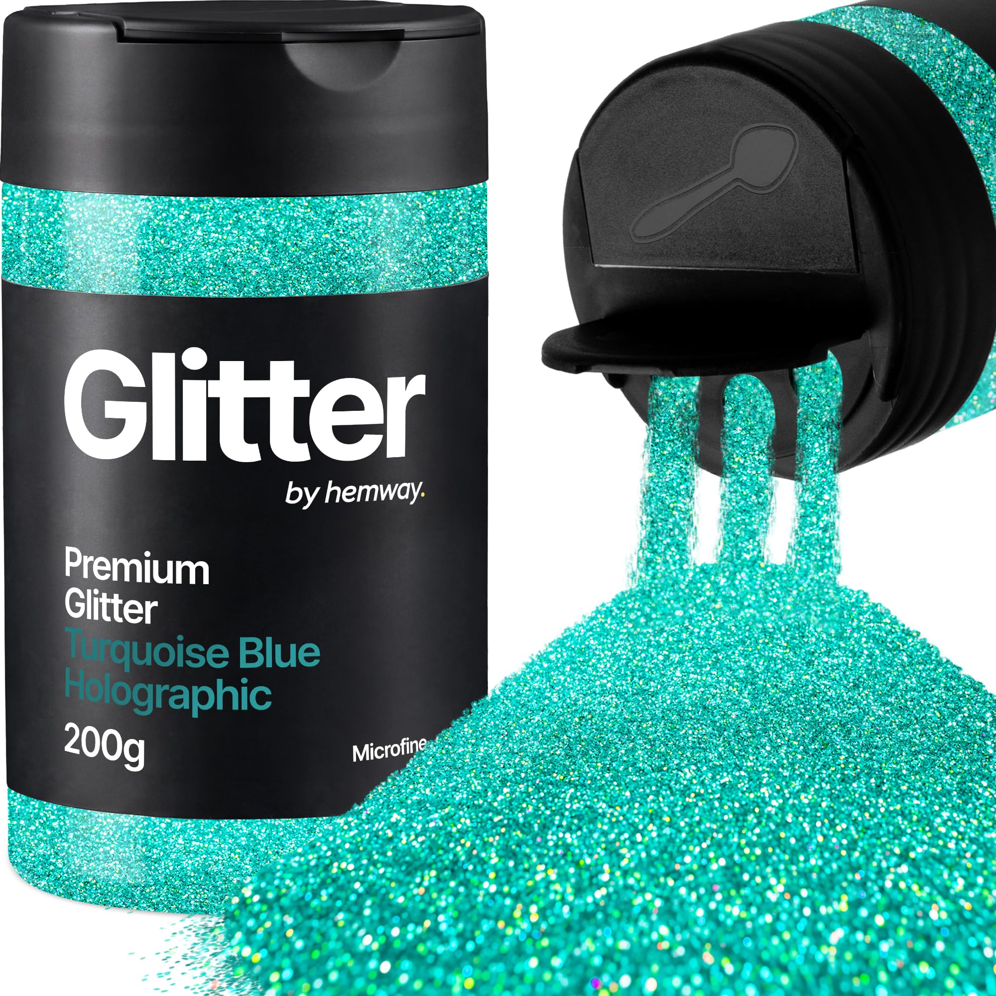 Hemway Turquoise Blue Holographic Glitter Shaker, 200g Microfine Glitter for Crafts Metallic Flake Sequins for Resin & Epoxy Crafts for Decorating, Halloween, Christmas, Nail, Face, Art