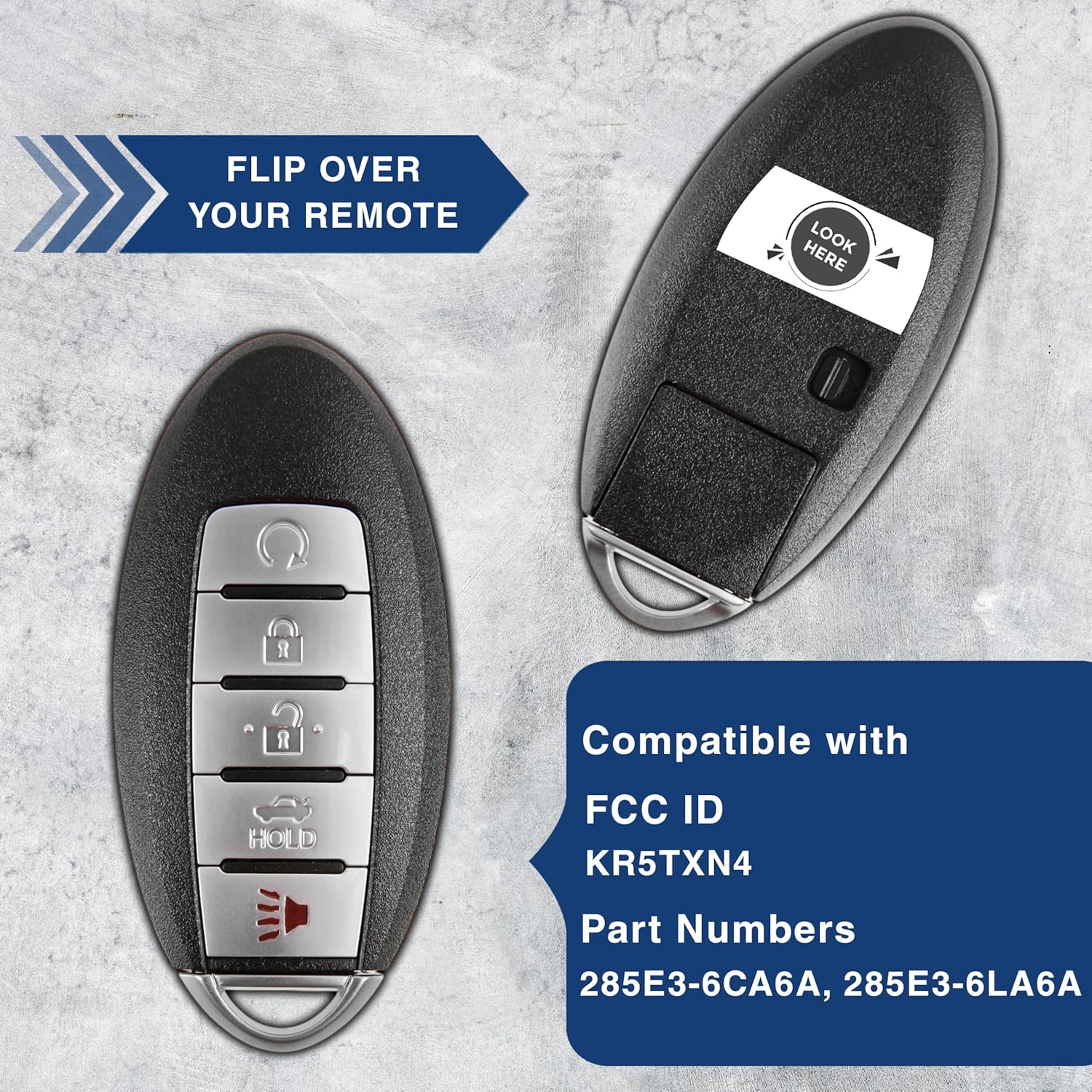 KeylessOption Key Fob Replacement for Nissan Altima, Versa, Sentra - 5-Button, Red, Black, Plastic, Passenger Car, OEM KR5TXN4