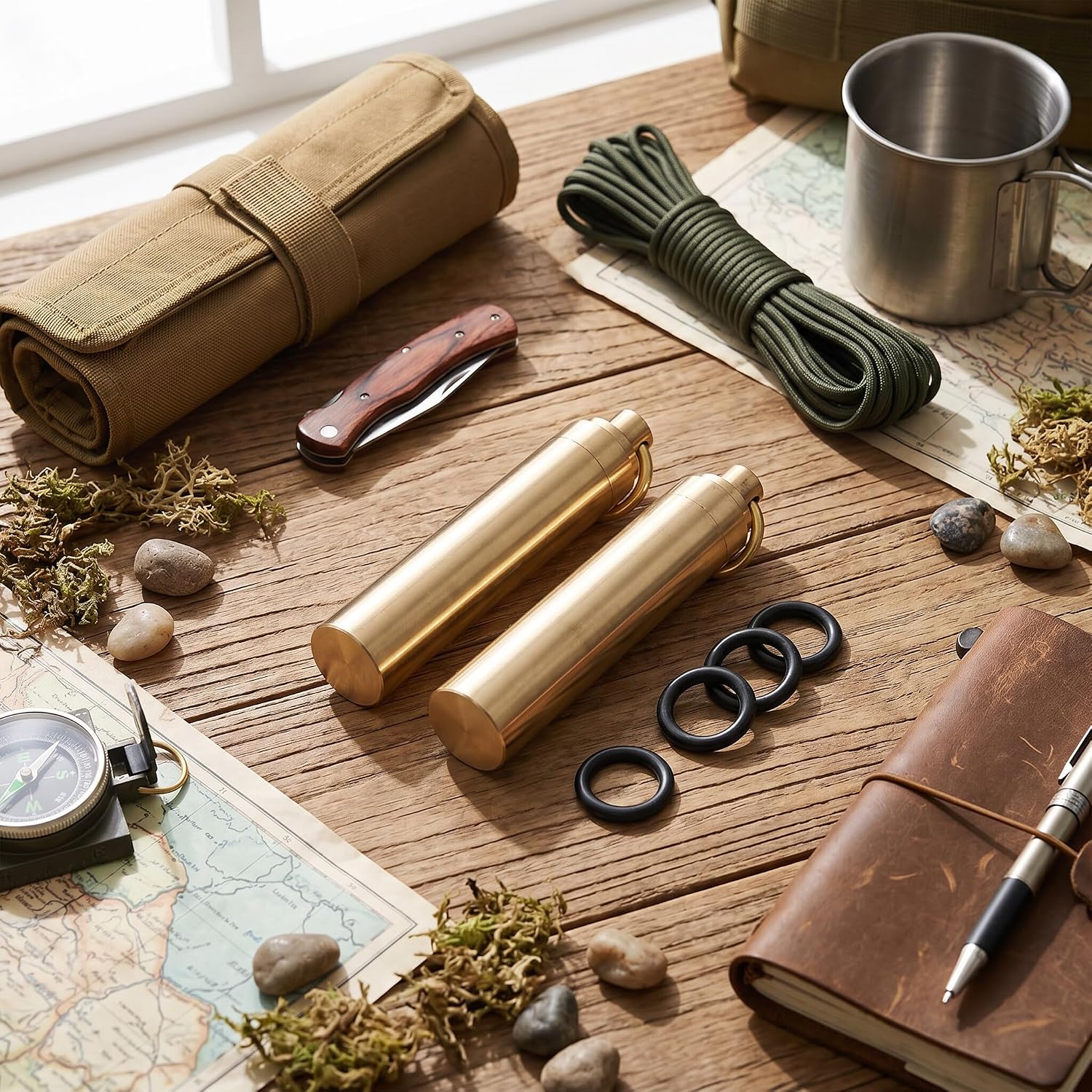 Portable Container Case, 2Pcs/Set Mini Brass Sealed Compartment Box for Outdoor Camping Travel(12mm Diameter) image 2
