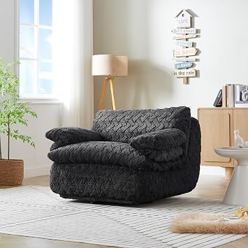 44" Ergonomic Design Single Sofa, Single Sofa Chair with Swivel Function, Upholstered Sofa Chair with Premium Fabric for Lounging Gaming Reading Napping, Black