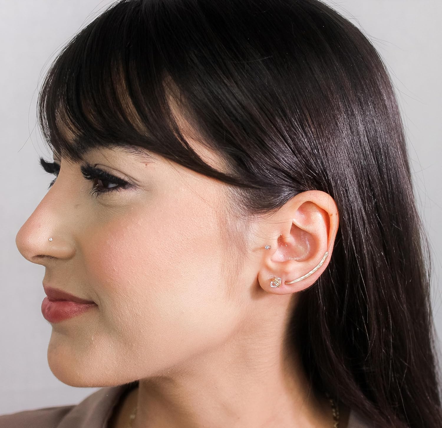 14K Gold Filled Hammered Ear Climber Earrings – Stylish Long Curved Clip-On Crawlers (Pair) - Image 4