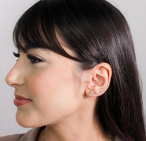 Miniatura 4 de 14K Gold Filled Hammered Pair of Ear Climber Earrings, Ear Crawlers, Long Curved Clip On Pins