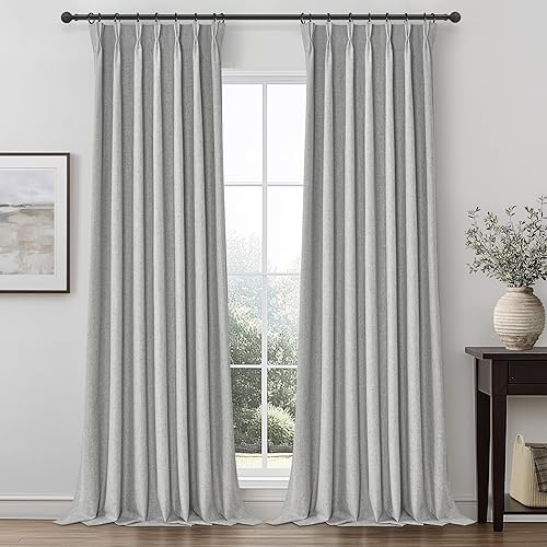 Miniatura 33 de Cortinas opacas térmicas 100% de 84 pulgadas de longitud, juego de 2 paneles para dormitorio, cortinas de ventana de lino con pinzas plegadas con