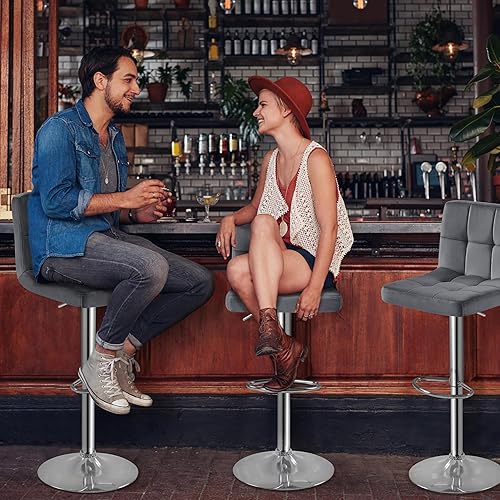 Miniatura 4 de Topeakmart Taburetes de bar modernos de altura ajustable, taburete giratorio, silla trasera, isla de cocina, taburetes de bar giratorios,