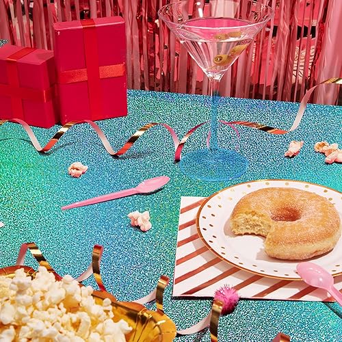 Miniatura 8 de 1 mantel láser holográfico azul de 40 x 108 pulgadas, manteles de plástico para fiestas, decoración de fiesta brillante para invierno, océano,