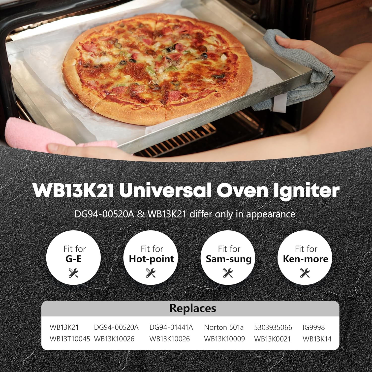 WB13K21 xl44 Gas Oven Igniter Replacement Fit for G-E xl44 Sam-sung Hot-point Ken-more Gas Range, Universal Oven Igniter Replaces DG94-00520A IG9998 WB13T10045 WB13K10026 Norton 501a by Fetechmate