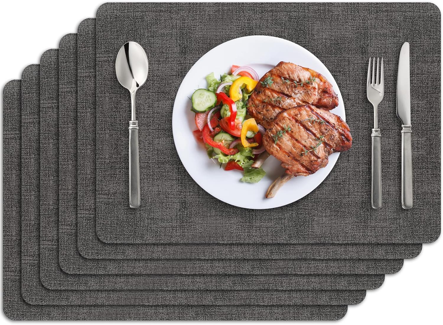 BIPASION Placemats, Faux Leather Heat Resistant Placemats for Dining Table Set of 6, Waterproof ...