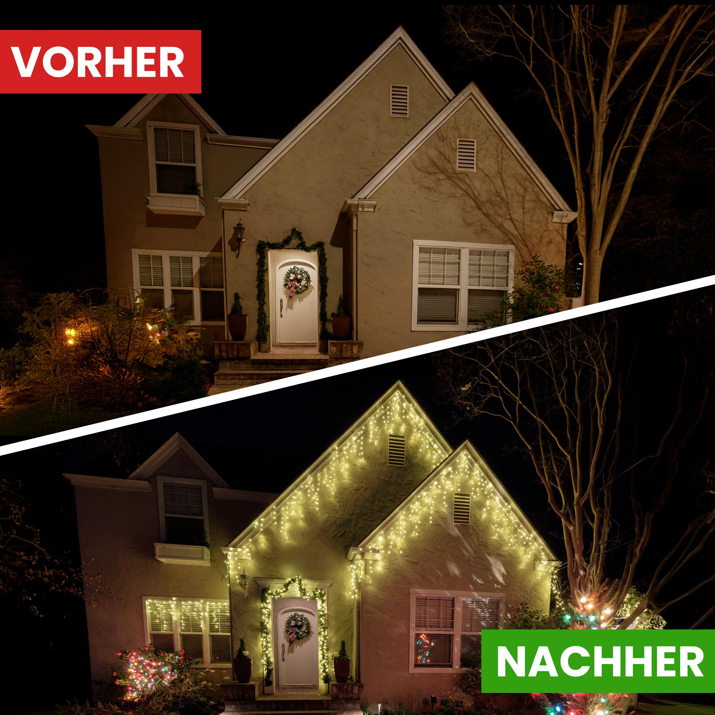 LED Eisregen Lichterkette 3 m 60 LED warmweiß IP44 | Für Innen & Außen | Ideal für Weihnachten, Dach, Balkon & Dekoration
