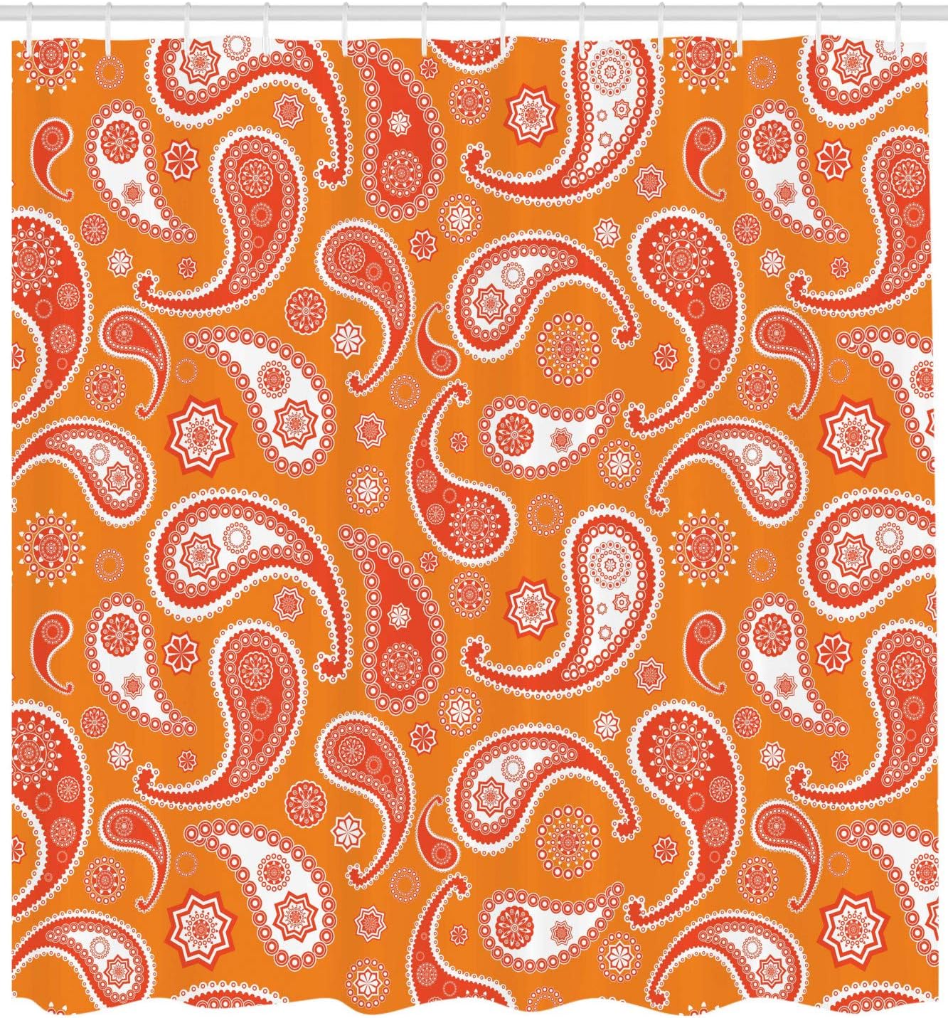 Ambesonne Burnt Orange Shower Curtain, Paisley Unusual Motifs Eastern Oriental Style Patterns Print, Cloth Fabric Bathroom Decor Set with Hooks, 69" W x 70" L, Orange White