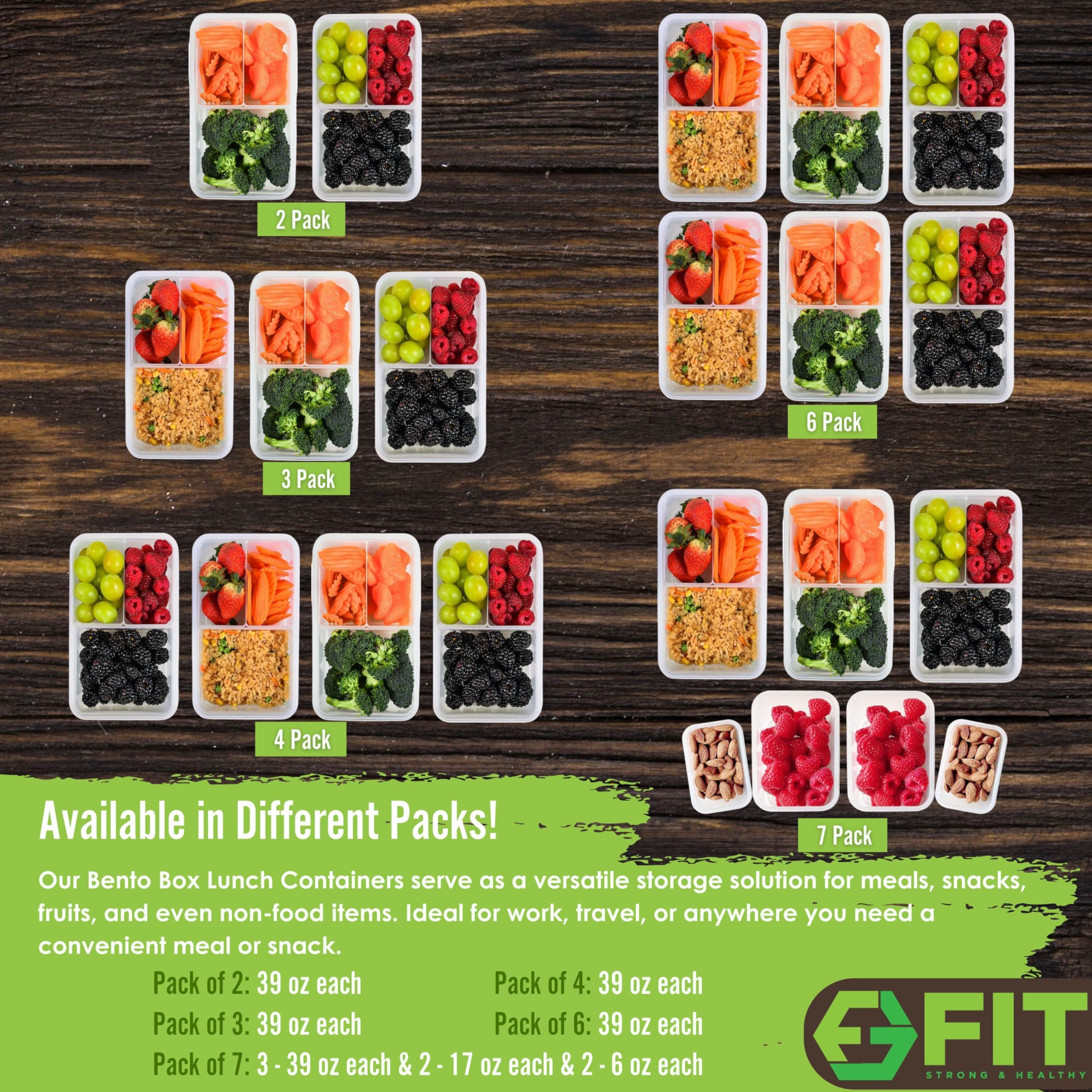 Bento Box Meal Prep Containers (2er-Pack) – Bento Lunchbox, Frischhaltedosen mit Deckel, Portionskontrolle, geteilte Lunchbehälter, Lunchboxen für Erwachsene und Kinder (1,2 l)