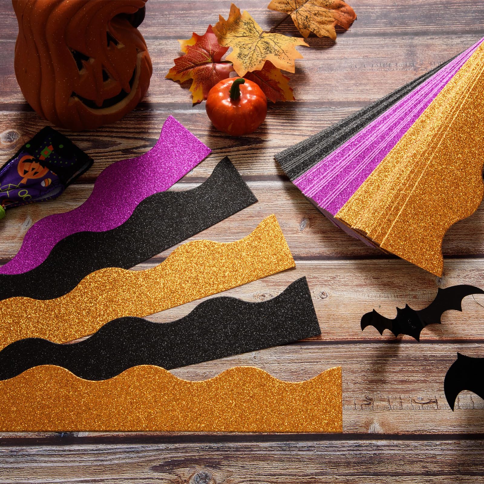 Halloween Pinnwand Bordüre, 20m Lang, 7.6cm Breit, Gewellte Papierbordüre Für Klassenzimmer-Dekoration, Tafel & Mehr – Bunte Muster, Einfach Zuschneidbar