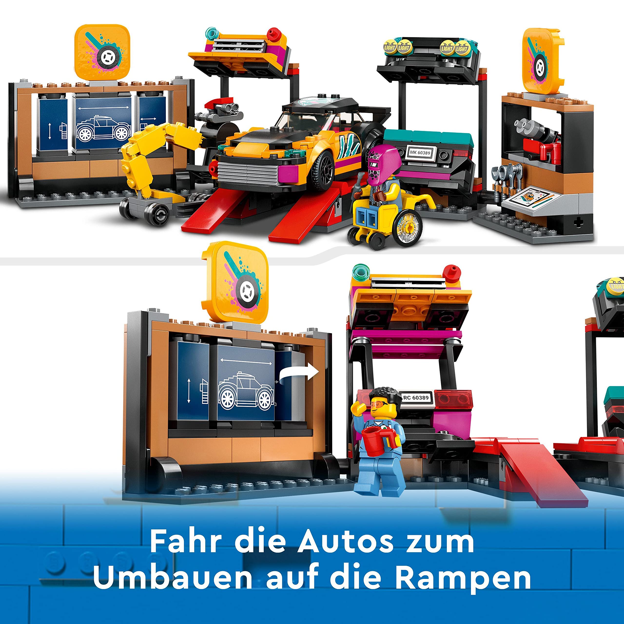 LEGO 60389 City Autowerkstatt, Mechaniker-Spielzeug-Werkstatt mit individuell gestaltbaren Spielzeugautos für Jungen und Mädchen ab 6 Jahren, Geschenkidee zum Geburtstag