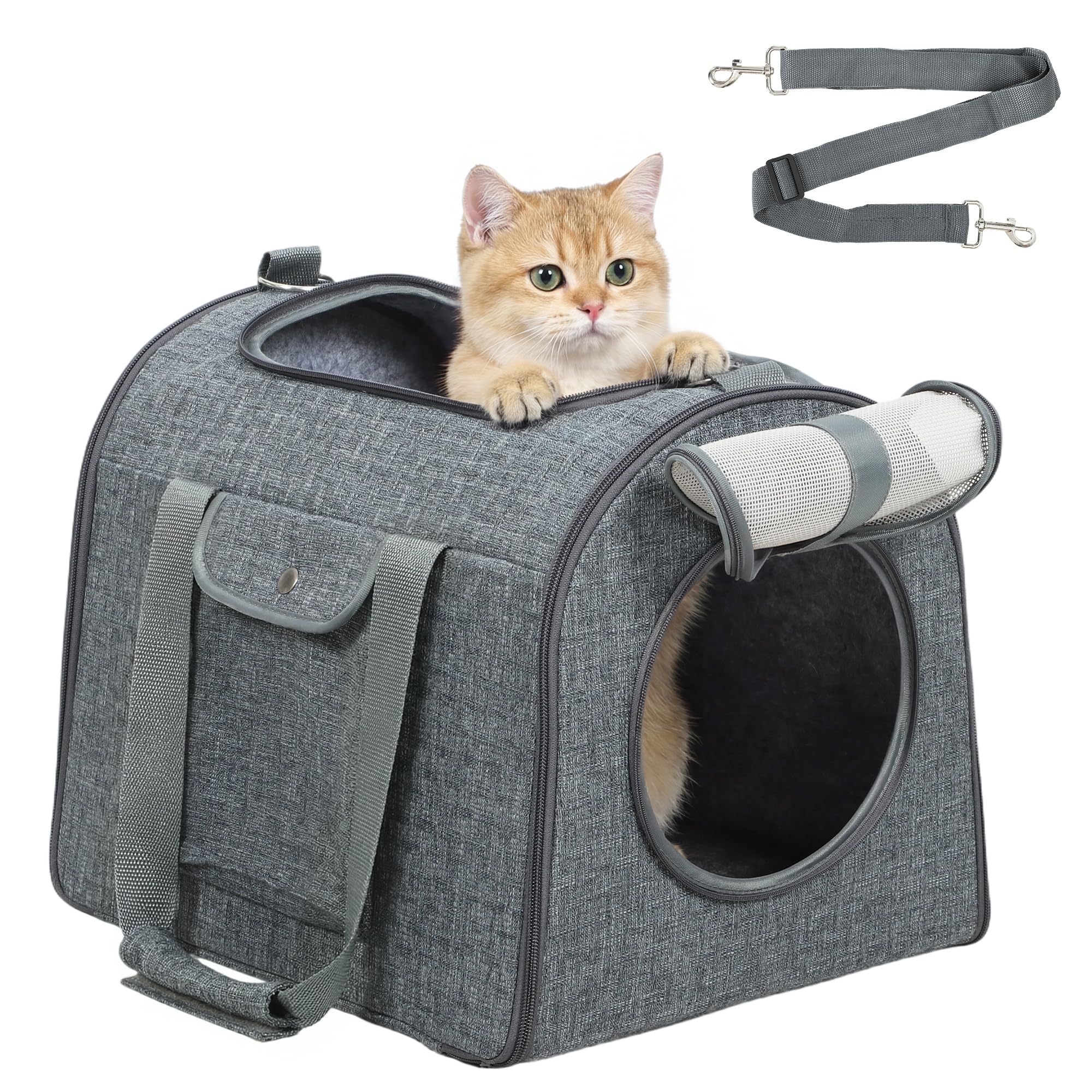 PAWHUT Soft Sided Cat Carrier Bag Foldable Portable with Shoulder Strap in Dark Grey