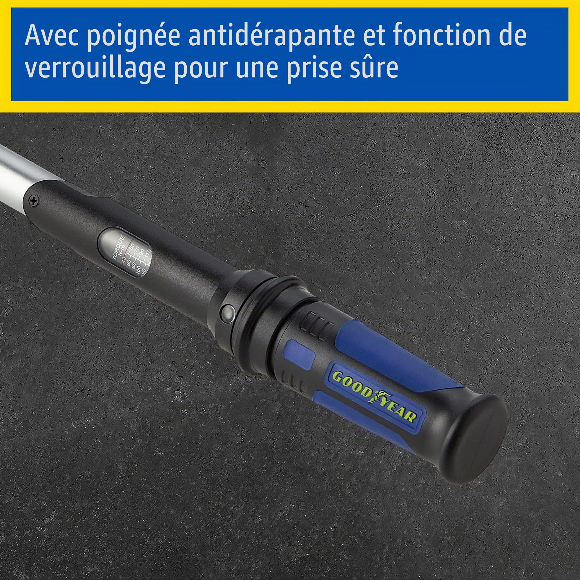 Goodyear Kit de changement de roue, 6 pièces, clé dynamométrique + cliquet réversible + 3 pièces jeu de douilles + rallonge, boîte, Noir