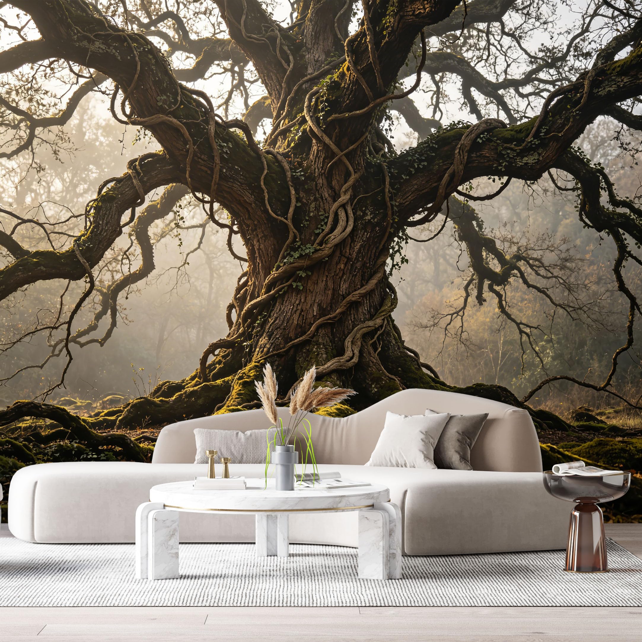 Custom Size Wall Murals Ancient Oak Forest Landscape Nature Roots Moss Vintage Style SelfAdhesive Wall Fabric Removable Large Wallpaper for Photo Living Room