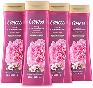 Caress Moisturizing Peony & Almond Blossom Body Wash For Fresh, Smooth Skin Body Soap To Soothe & Unwind 20 fl oz, Pack of 4