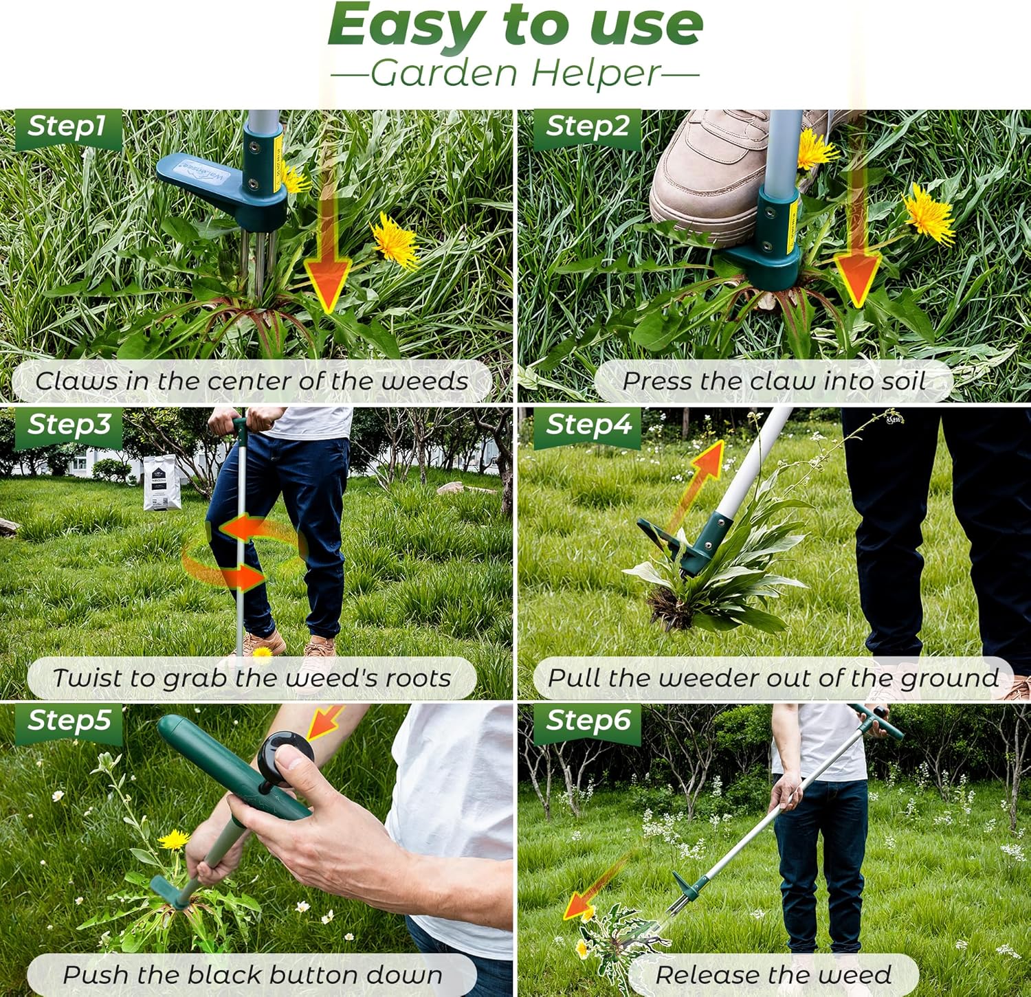 Walensee 草抜き 草取り道具 立ったまま 3本の爪付き 長柄雑草取り器具 草刈り道具 坪庭用 手動雑草抜き 立ち雑草の根の引き抜き 草刈り機とピッカー、グラバー（1パック）