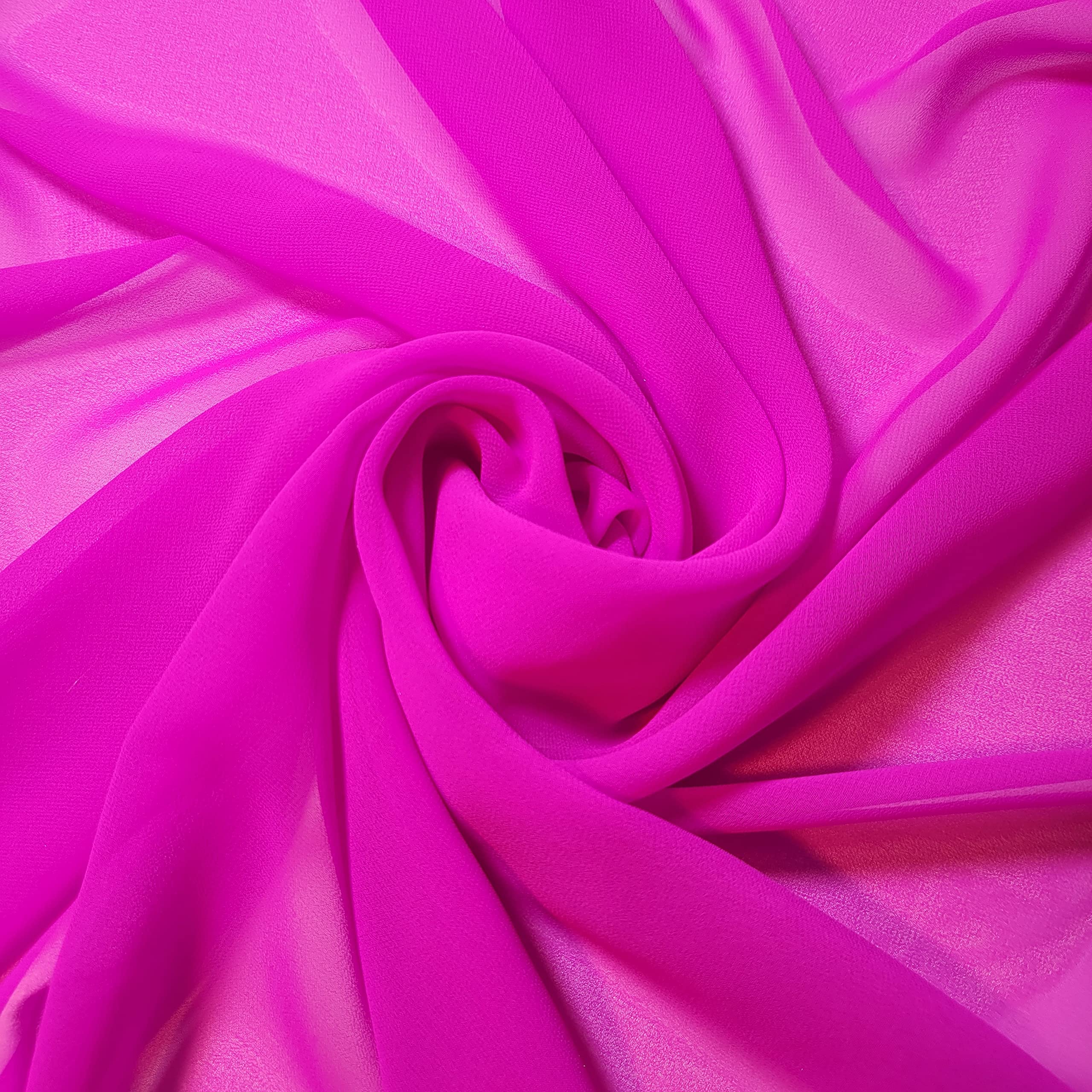 Chiffon Sheer Fabric Plain Soft Polyester Wedding Arch Dress Craft Material 44" (5 Meter, Hot Pink (22))