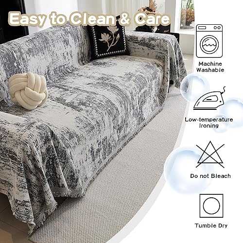 Miniatura 8 de MEETSKY Funda de sofá modular, funda de felpilla lavable con diseño geométrico abstracto para 2 cojines, funda de sofá duradera multiusos para