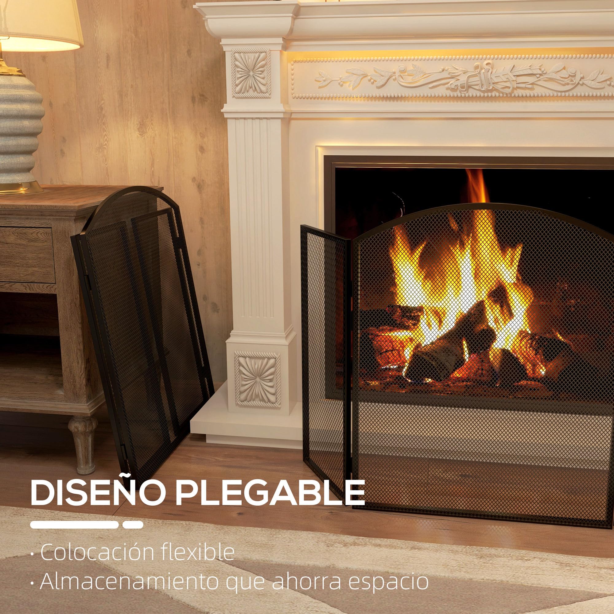 HOMCOM Salvachispas para Chimenea de 3 Paneles Protector de Chimenea Plegable con Estructura de Acero 96x62 cm Negro