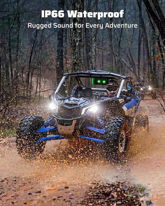 Ehaho 17 Inch 4-Speaker UTV Sound Bar with Bluetooth, RGB, IP66 Waterproof | 400W Peak Power, BT 5.4 & Auracast, Music-Sync RGB, USB/AUX, Detachable Cable, Fits 1-2 Roll Cage for UTV Golf Cart SXS ATV