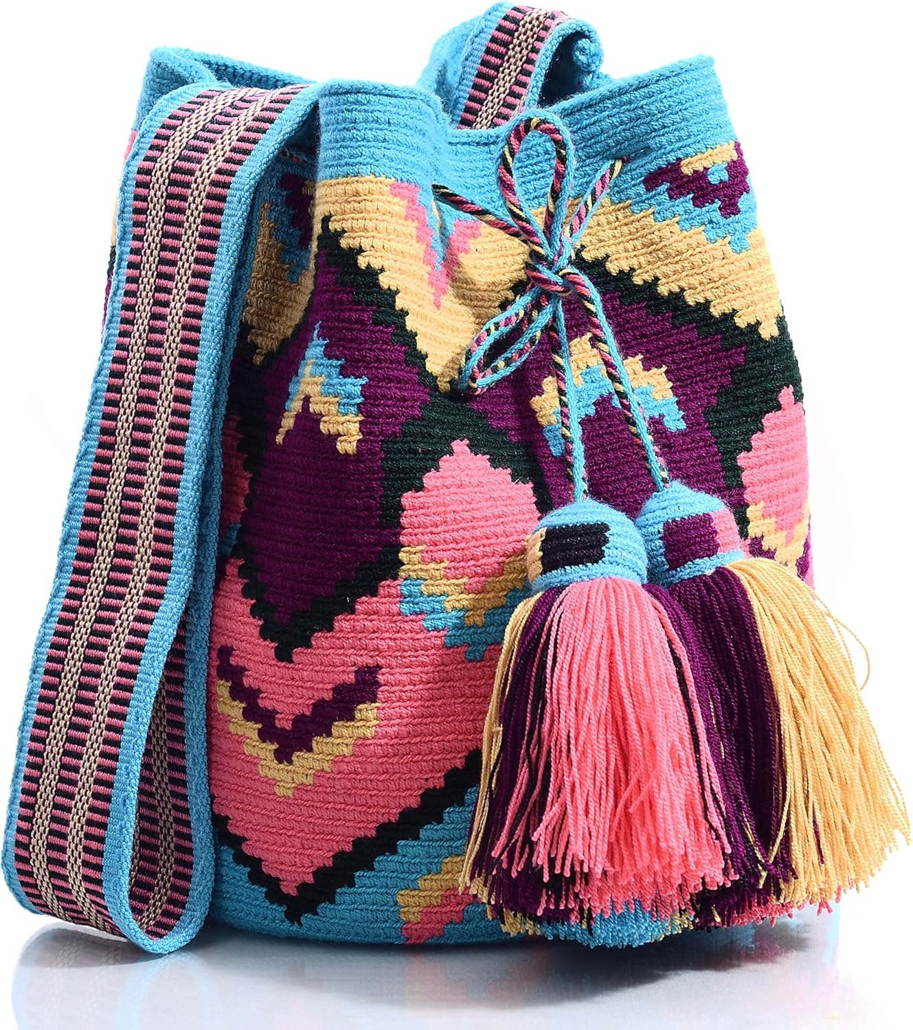 WYOU Designer Collection Wayuu Hand-Crochet Woven Bag - Boho Crossbody, Colorful Purses for Women