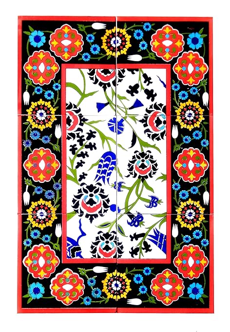 New Shiv Kripa Blue Pottery Home Decor Wall Mural Mosaic Tiles Ceramic Handmade Wall Decorative Tiles 6 X 6 INCH Tile Set Pack of 6 Tile (Red & Multi)