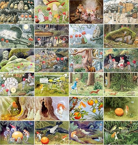 Vista 11 de PIXILUV Postales vintage 24 piezas hada flor Vintage libro ilustraciones Azul