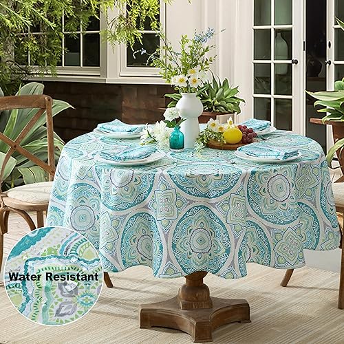 Miniatura 13 de Newbridge Santorini - Mantel cuadrado de tela, vidrio mosaico Santorini, 52 x 52 pulgadas, para interiores y exteriores, resistente a las manchas