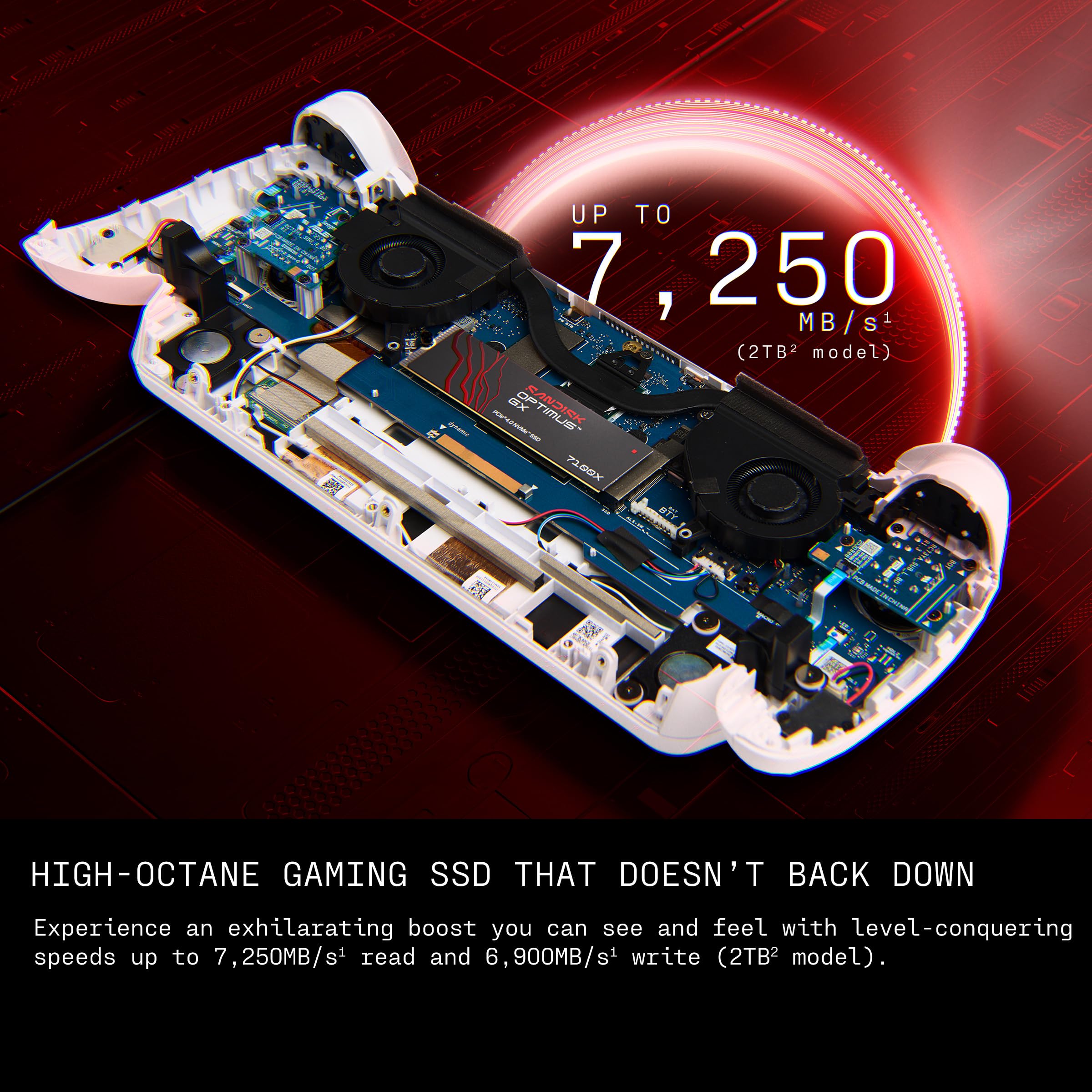 SanDisk Optimus GX 7100X SSD NVMe pour ROG Xbox Ally (X) et PC 4 to (Jusqu’à 7 250 Mo/s/ 6 900 Mo/s en Lecture/écriture, sous Licence Officielle Xbox, PCIe 4.0 x4 M.2) 1 Mois Xbox Game Pass Ultimate
