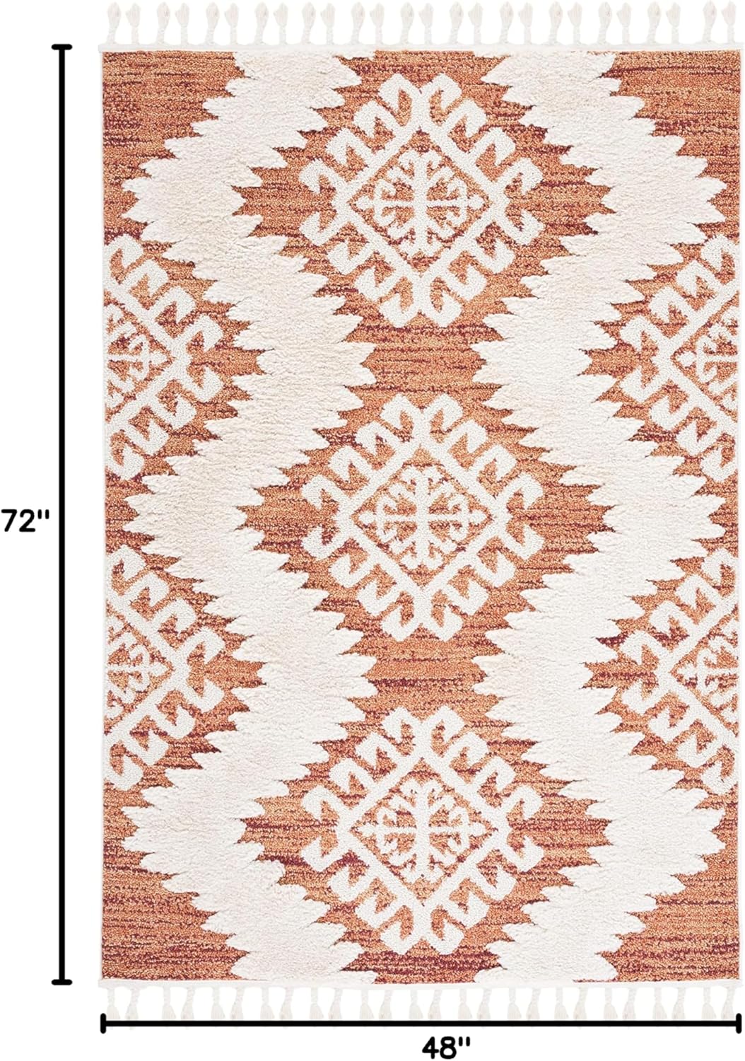 SAFAVIEH Moroccan Tassel Shag Collection Accent Rug - 4' x 6', Orange & Ivory, Boho, Non-Shedding & Easy Care, 2-inch Thick Ideal for High Traffic Areas in Entryway, Living Room, Bedroom (MTS652P)