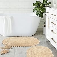 Vista 7 de TreeWool - Alfombras de baño con borde de ganchillo reversible en algodón de felpa (paquete de 2)