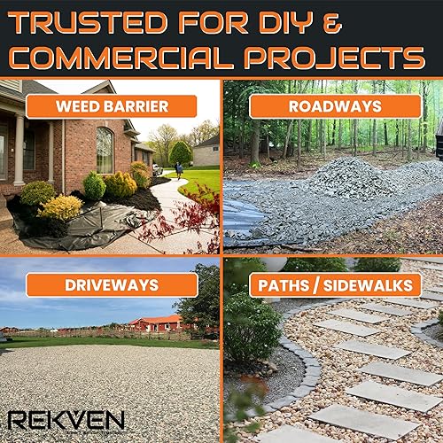 Miniatura 4 de Driveway - Tela y contrapiso para paisajismo – 50 x 12.5 pies – Barrera de geotextil tejida resistente con 50 grapas para jardines al aire libre,