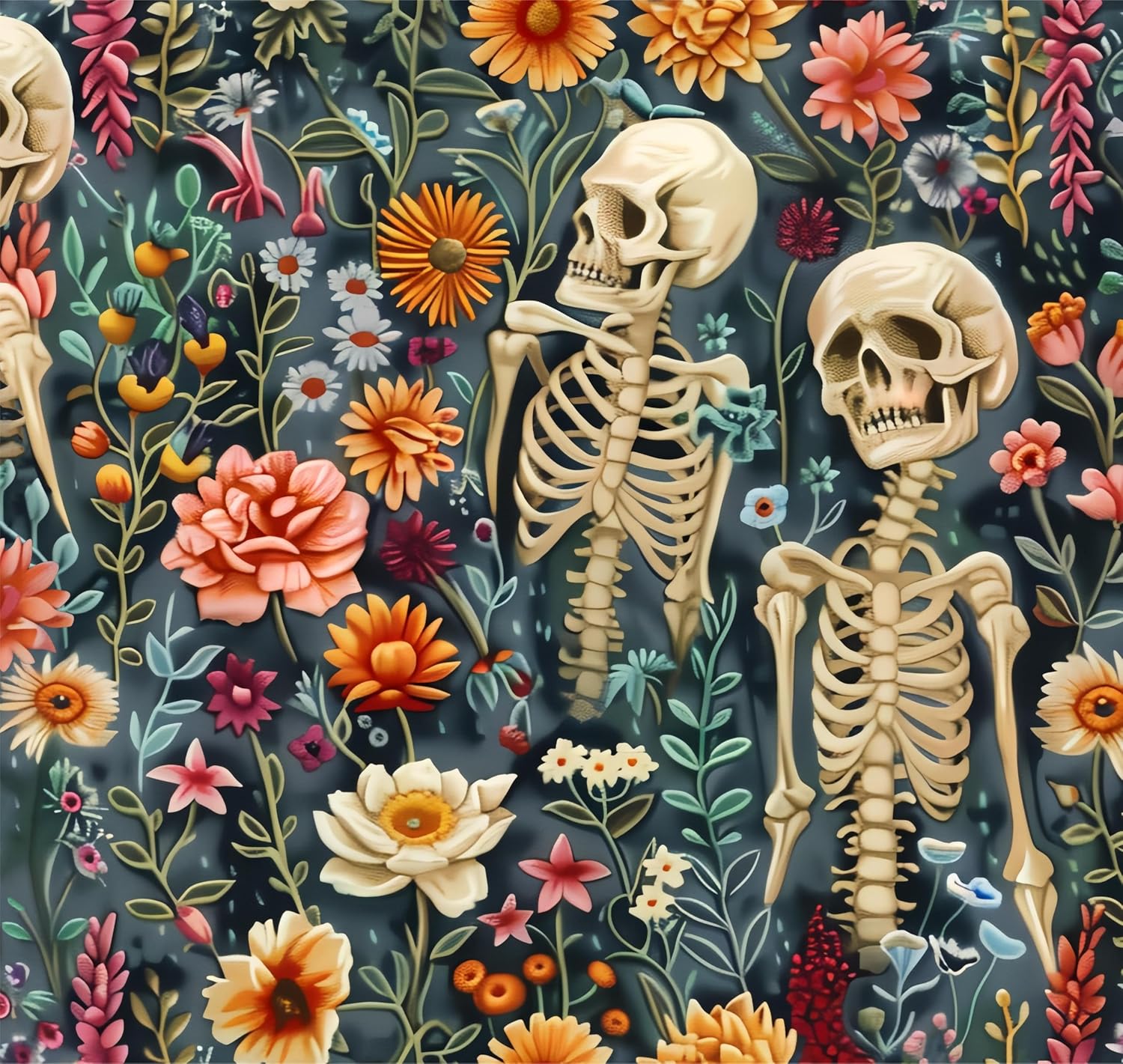 REDAMANCY Colorful Wildflowers Pink Yellow Skull Gothic Peel and Stick Wallpaper Stick on Contact Paper Vintage Wall Paper Easy Peel Off for nightstand Drawer Cabinet Renter