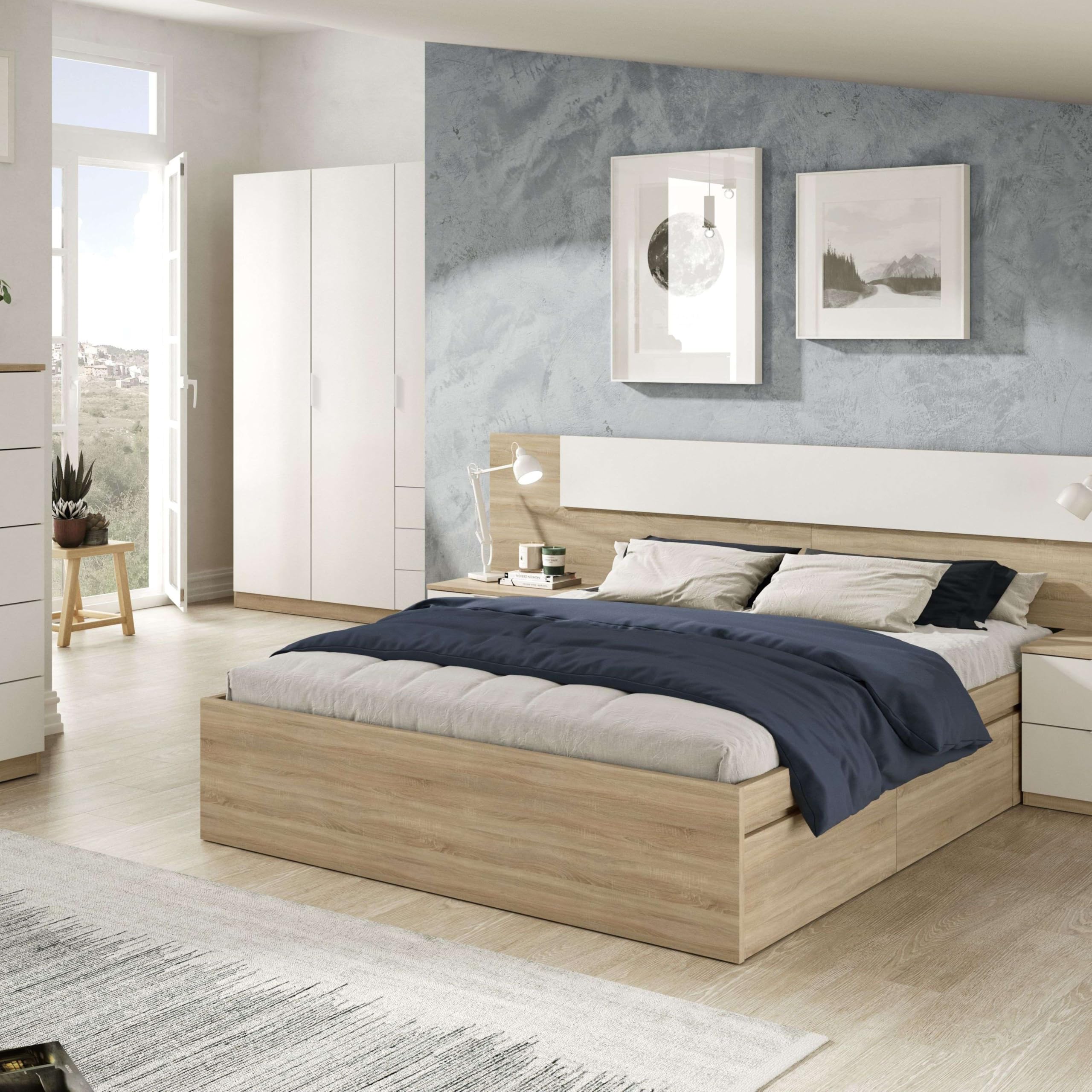 Miroytengo Pack Muebles Dormitorio Matrimonio Luca Completo Color Roble Y Blanco Habitación Moderno (cabecero + Armario)