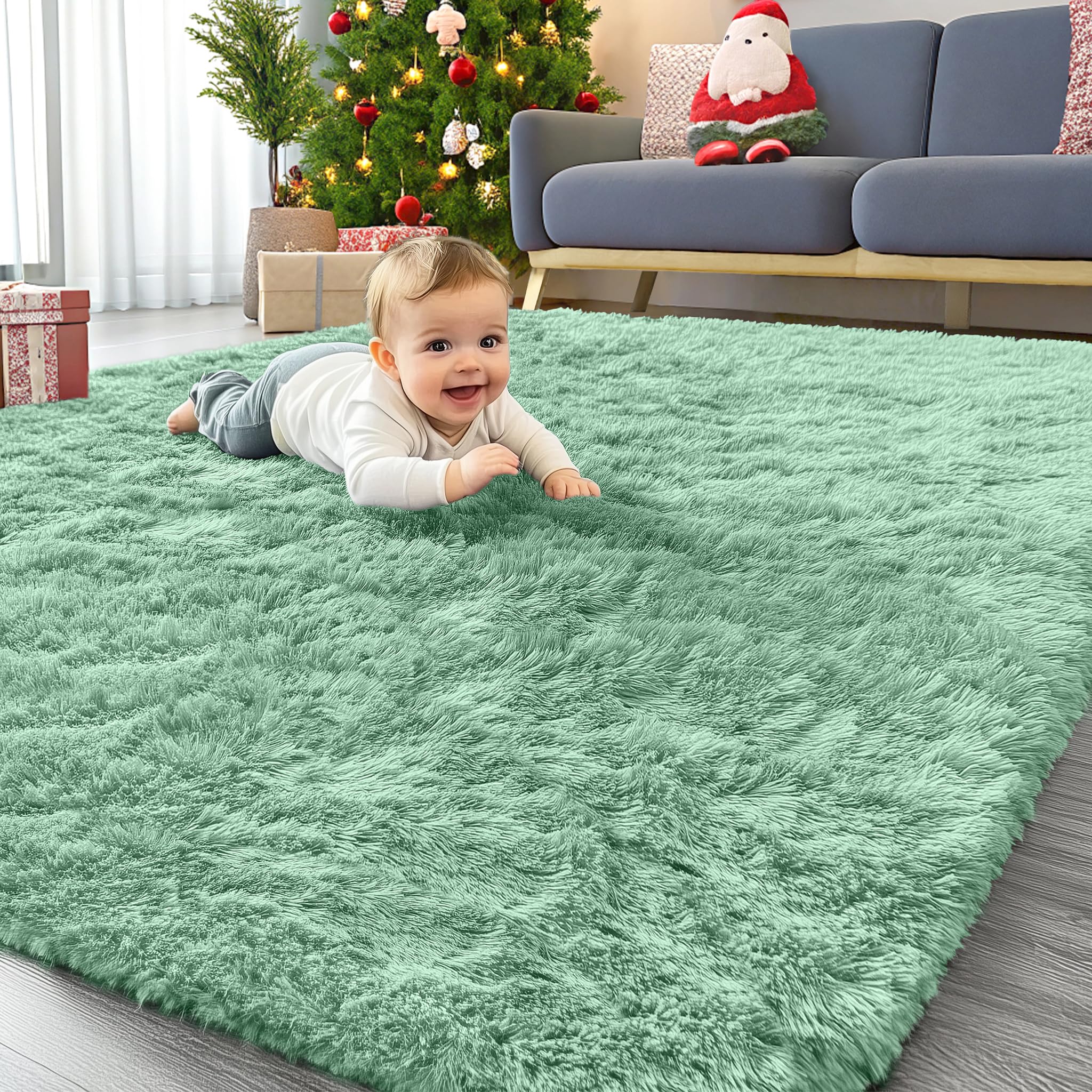 OLANLY Area Rugs for Living Room Bedroom, Machine Washable 4x5.9 ft Soft Fluffy Shaggy Bedside Rug, Indoor Floor Carpet for Kids Girls and Boys, Dorms