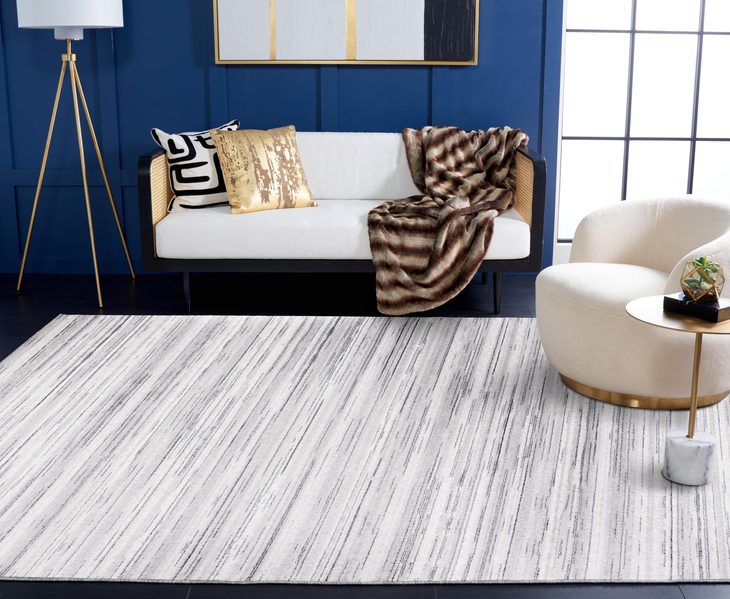 Safavieh Teppich Skyler Collection – Medaillon-Design, Grau/elfenbein, Fusselfrei, 0,9 Cm Flor | Für Wohnzimmer, Flur, Schlafzimmer