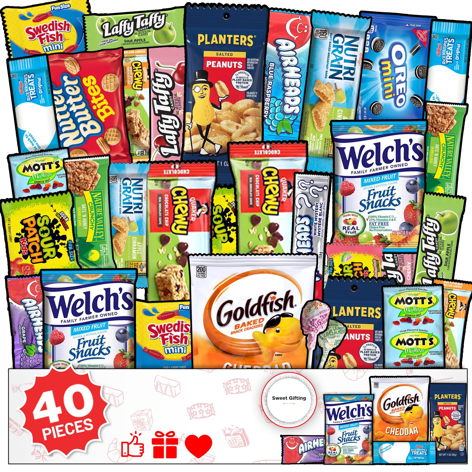 Snacks Variety Pack for Adults 40 Count - Snack Box Variety Pack for Kids & Gifting, Care Package for College Students & Study Time, Snack Boxes for Adults, Office Treats, Birthdays & Back to School