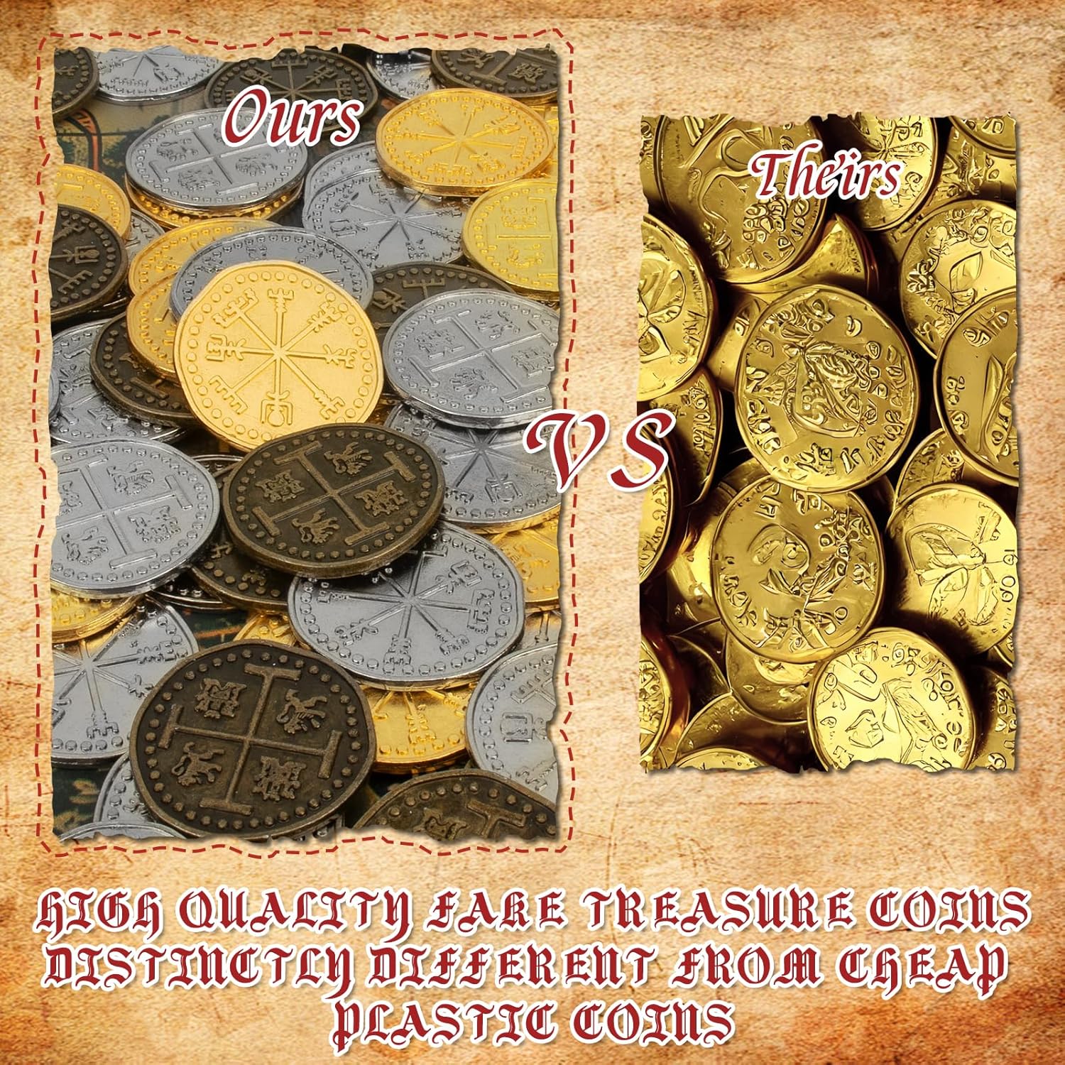 Byhoo 100 Pcs Metal Pirate Token Coins Set, Realistic Treasure Spanish Coins for Pirate Treasure Chest Treasure Hunt Cosplay Toy Board Game