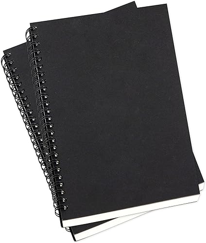 Paquete de 2 cuadernos universitarios de 8.65 x 5.9 pulgadas, cuaderno de espiral de cubierta negra suave, bloc de notas de notas, cuaderno de