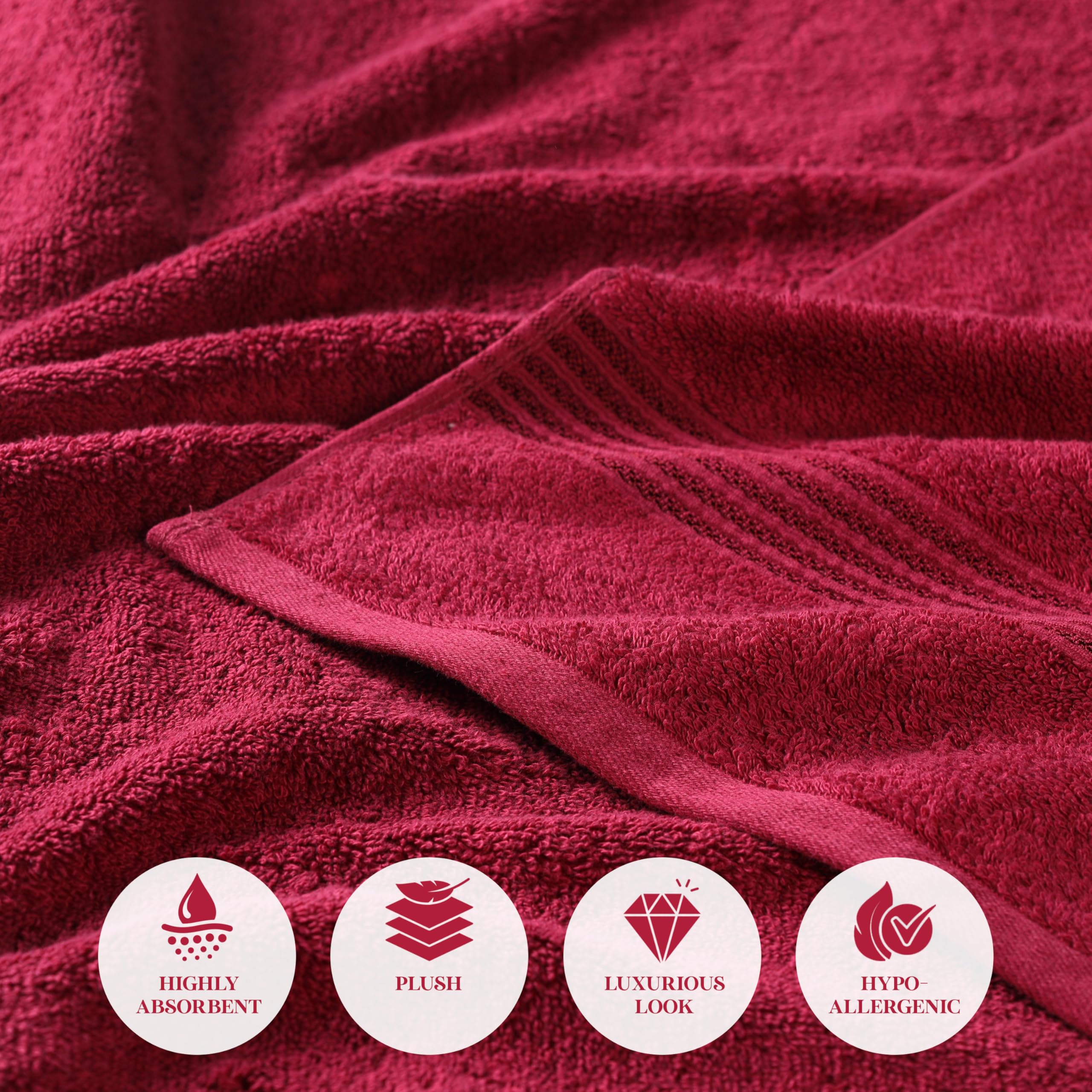 Superior Egyptian Cotton 8-Piece Hand Towel Set, Towel Basics For Quick Dry, Absorbent Small Towels, Facial, Spa, Kitchen, Bathroom Essentials, Apartment, Guest Bath, Soft, Washcloth, Burgundy