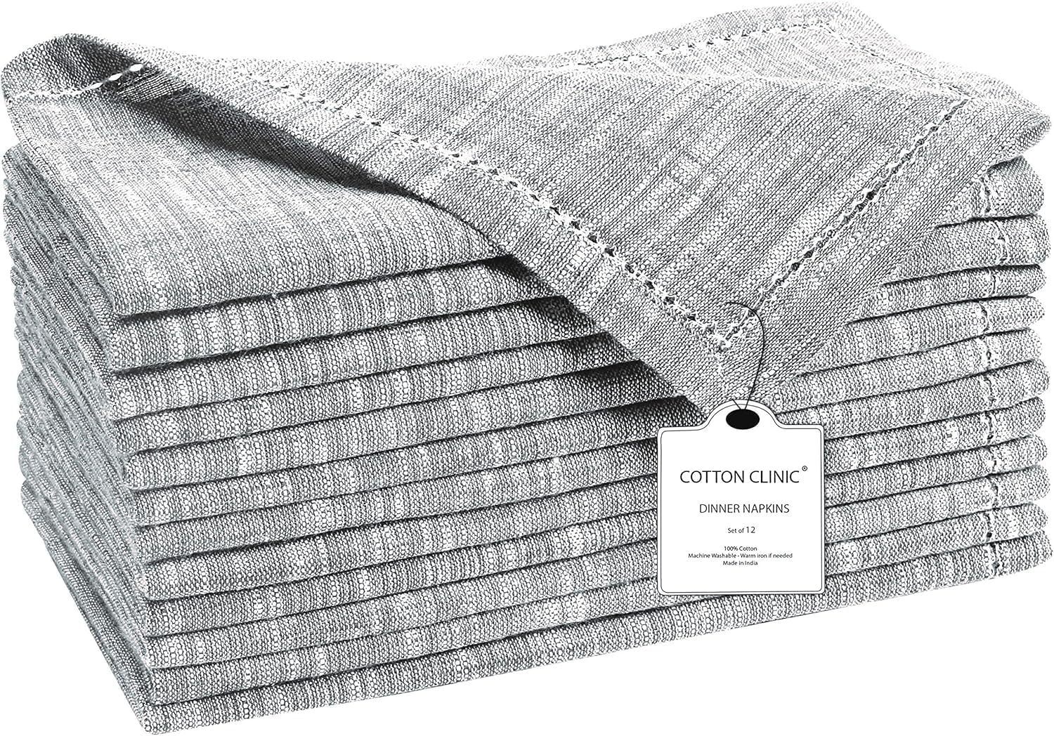 12 Pack Farmhouse Style Slub Textured 18x18 Cloth Dinner Napkins, 100% Cotton for Everyday Use and Events - Soft and Durable Cocktail Napkins, Wedding Dinner Napkins, Grey